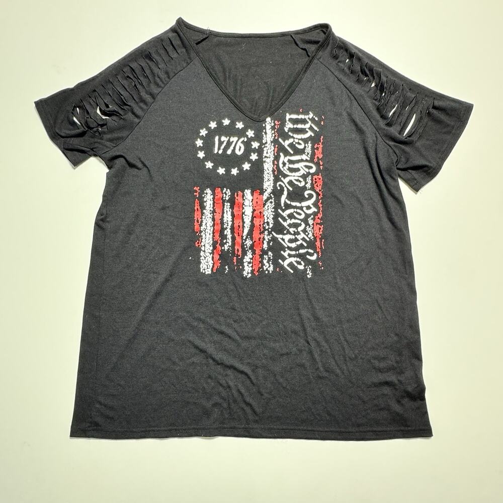 We the People Women's Unbranded Size XL Black V Neck Cut Sleeves T-Shirt